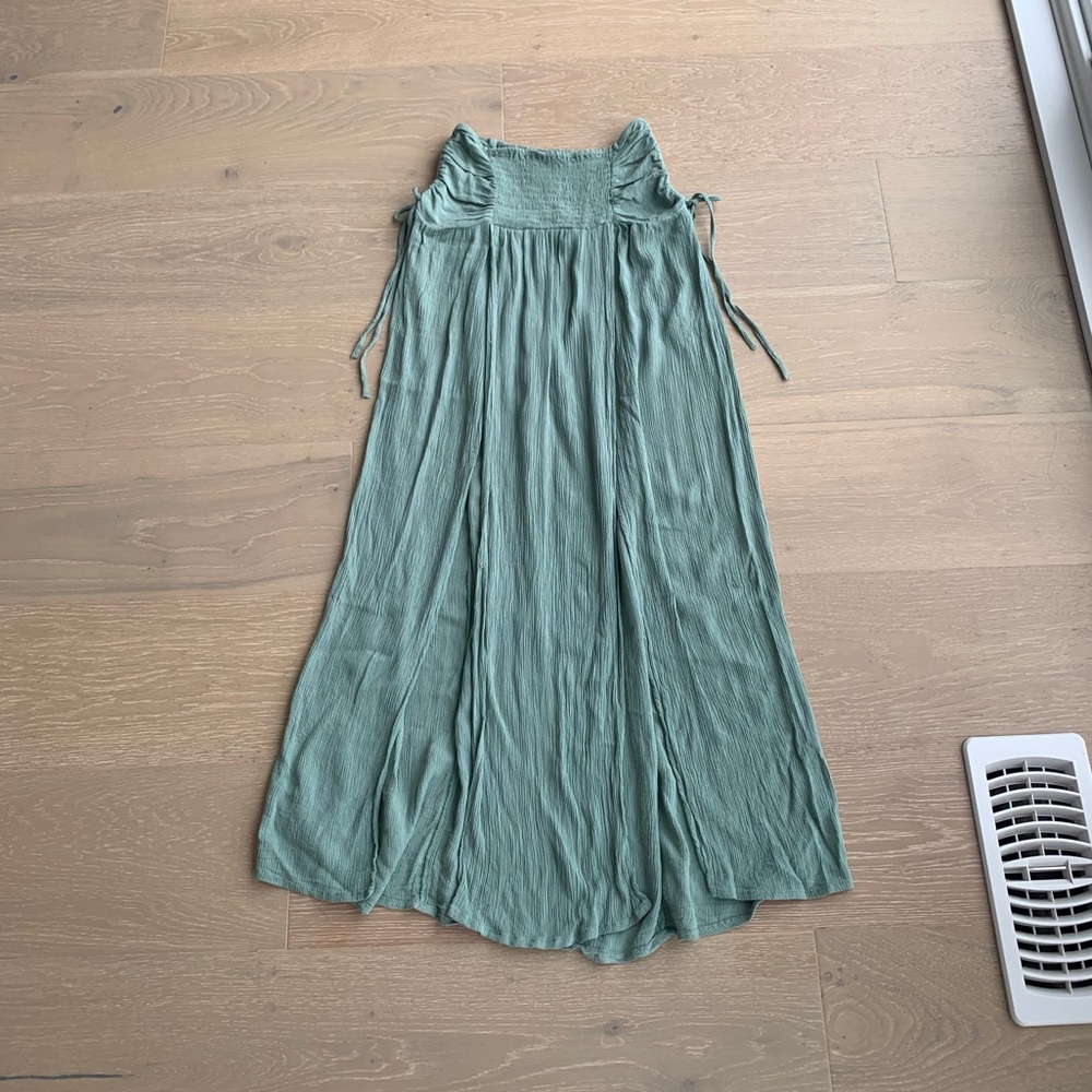 Seafoam Green Maxi skirt with ties and thigh split. Flowy Beach Skirt